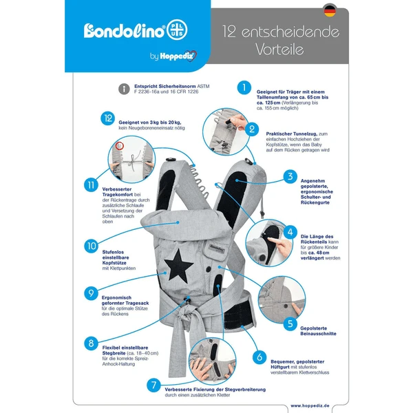 Hoppediz Draagzak Bondolino Plus Popeline Marine Grijs 3 Hoppediz Draagzak Bondolino Plus Popeline Marine Grijs - Afbeelding 3