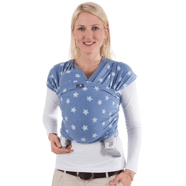 HOPPEDIZ Maxi Elastische Draagdoek Blauw-Melange Met Chalkprint 4 HOPPEDIZ Maxi Elastische Draagdoek Blauw-Melange Met Chalkprint - Afbeelding 4